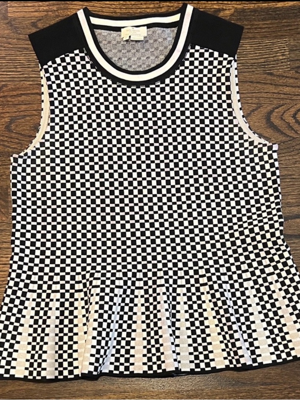 kate spade Black and White Checkerboard Knit Peplum Tank